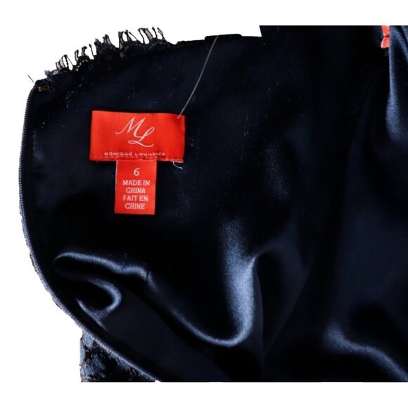 Monique Lhuillier ML Women Size US6 Small Navy Blue Short Knee Length Lace Dress - Picture 6 of 10